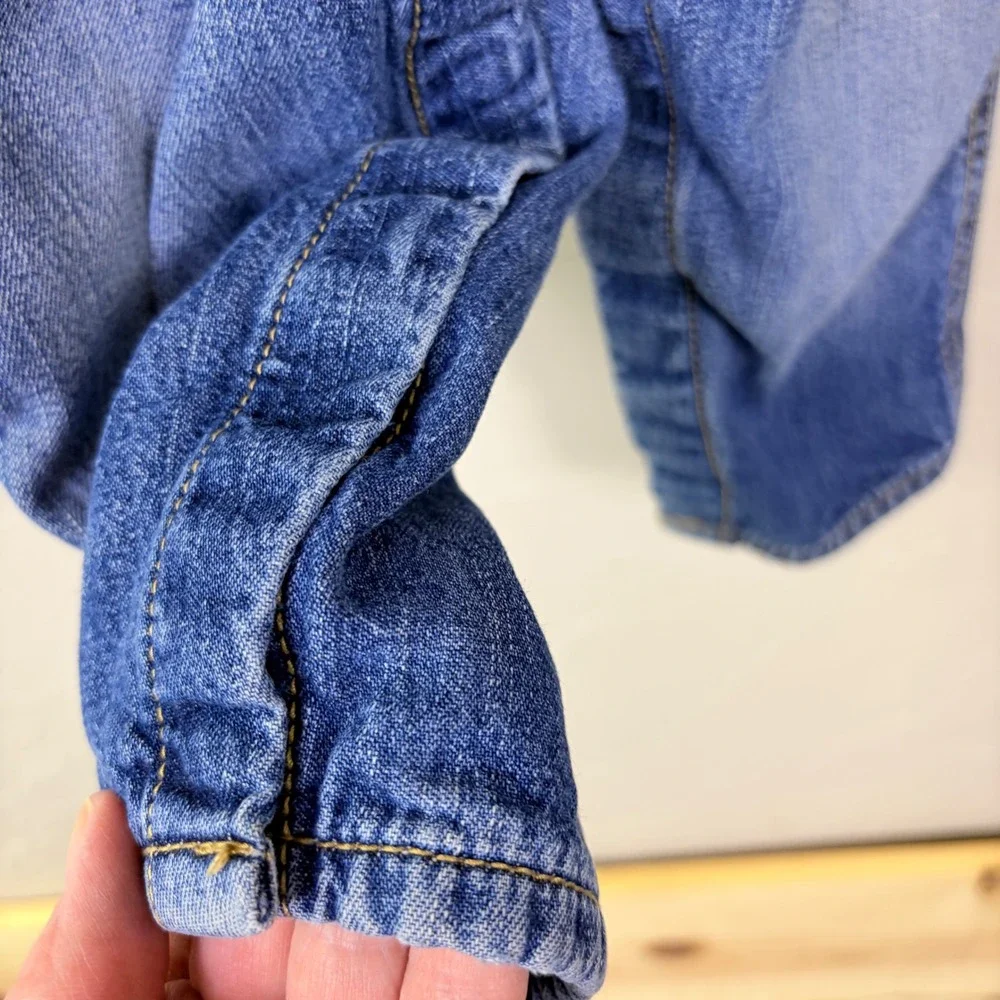 OshKosh B'gosh Denim Overalls Baby 18M Plaid‎ Lined Blue Carpenter Workwear